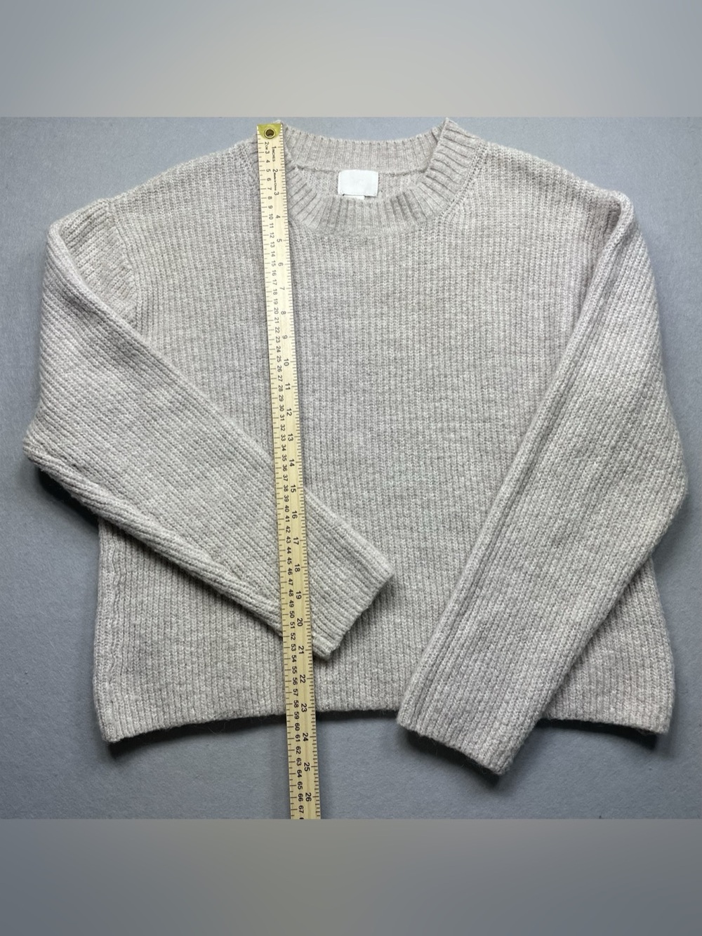 H&M Rib-knit Sweater Ribbed Crewneck Medium Beige - Picture 6 of 9